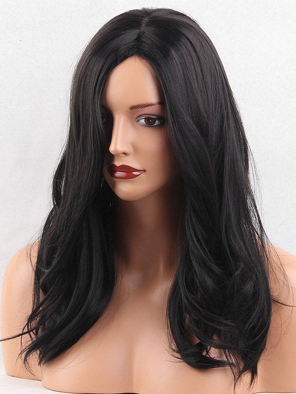 

Side Parting Long Natural Straight Party Synthetic Wig, Black