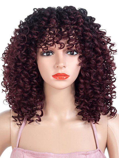 

Long Neat Bang Colormix Kinky Curly Capless Synthetic Wig, Multi