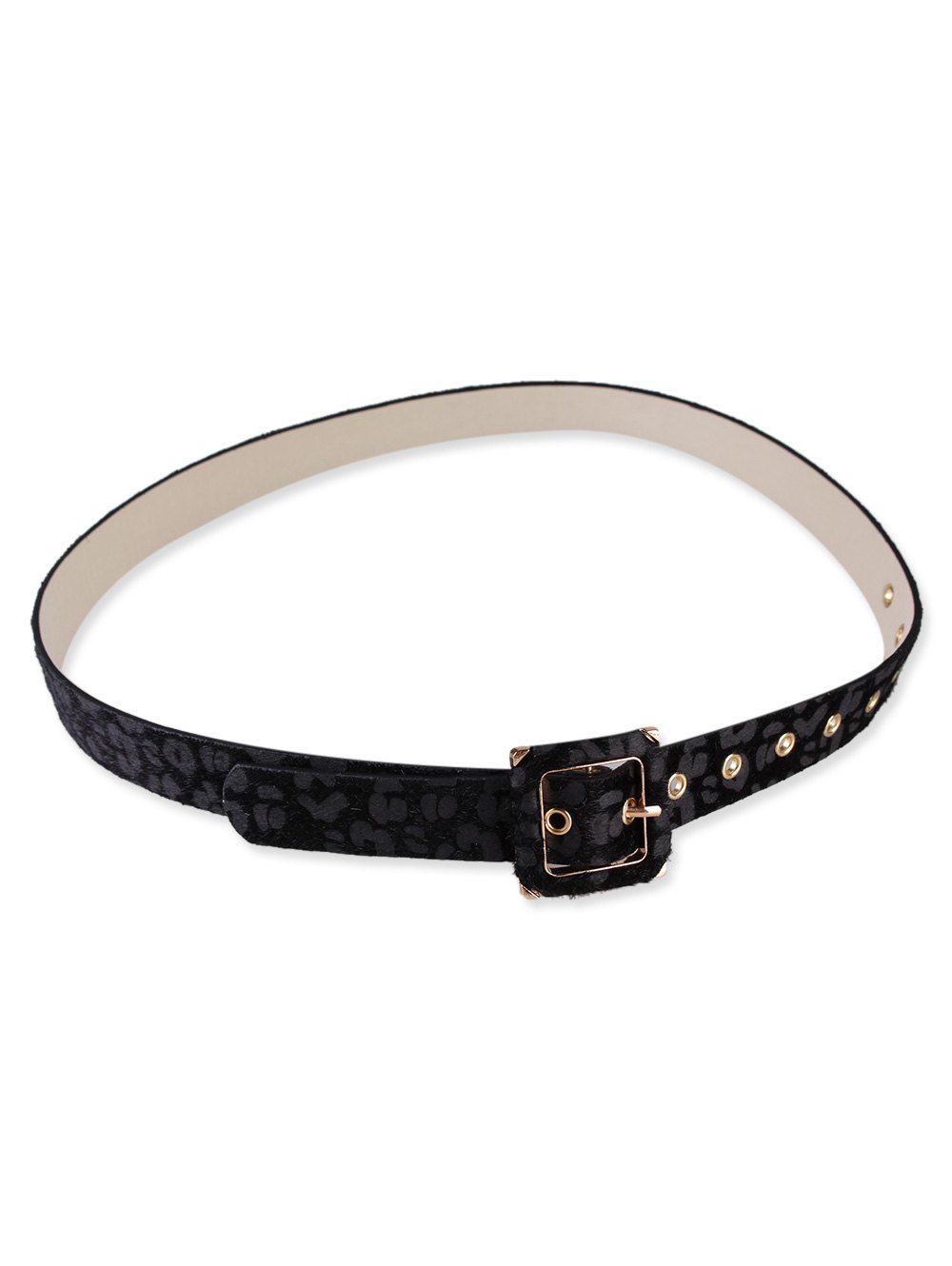 

Square Bucket Faux Leather Leopard Belt, Black