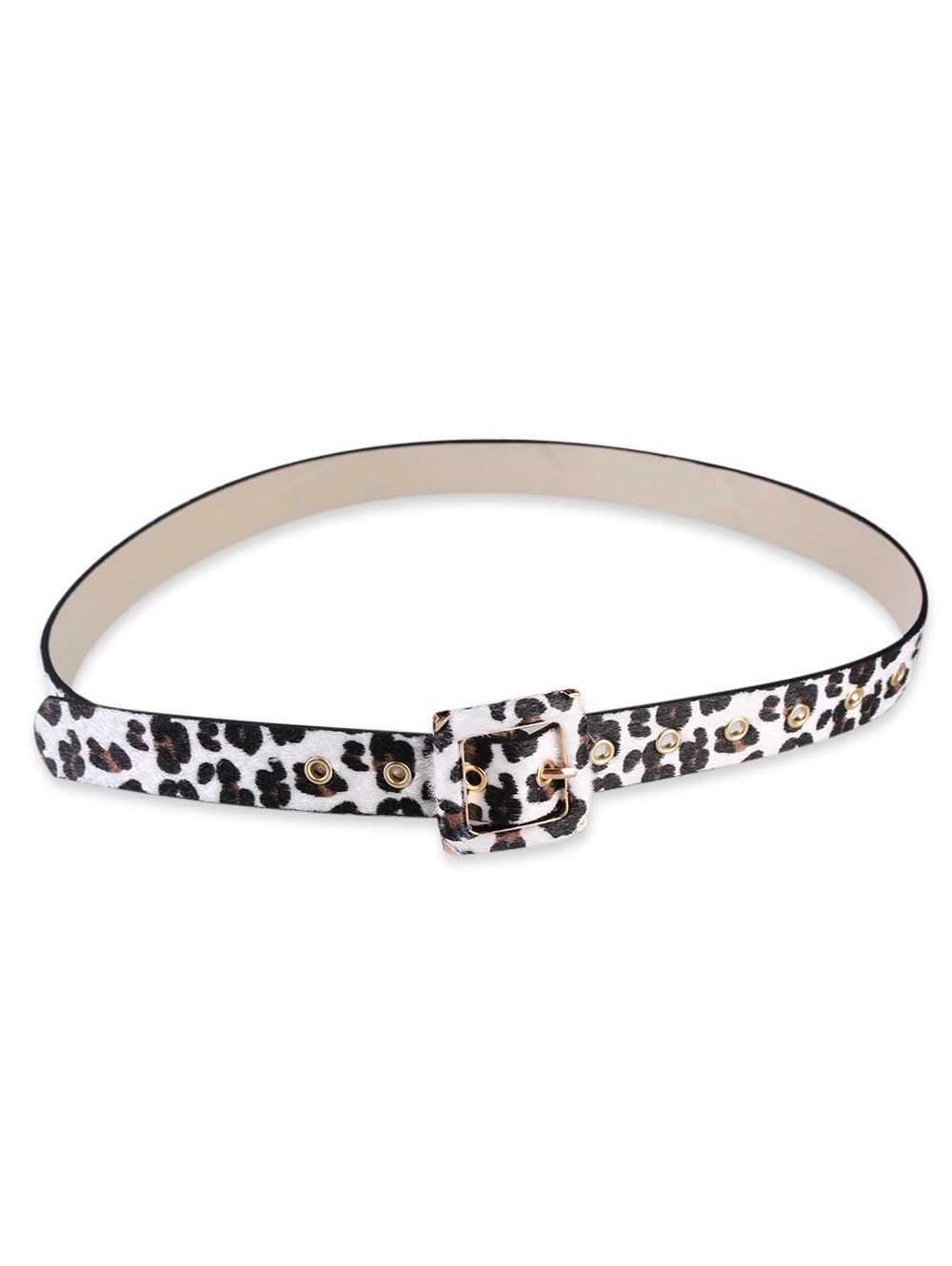 

Square Bucket Faux Leather Leopard Belt, White