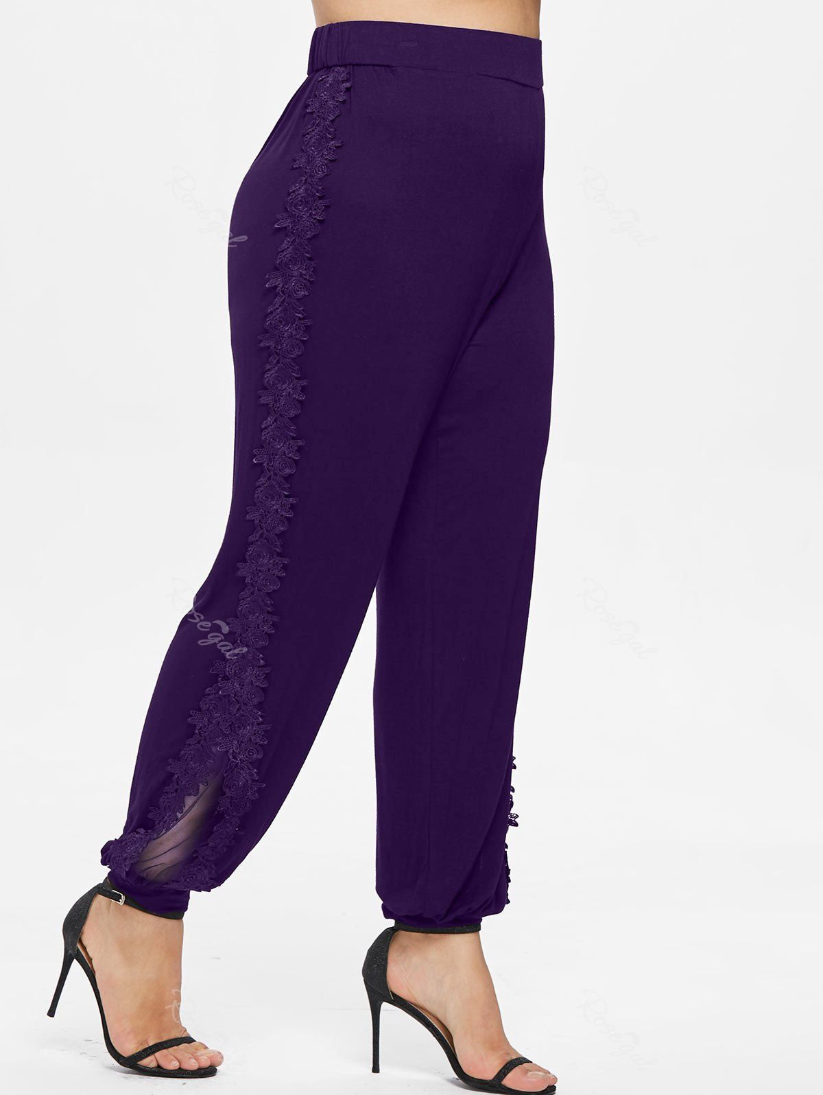 

Plus Size Lace Applique Pants, Purple