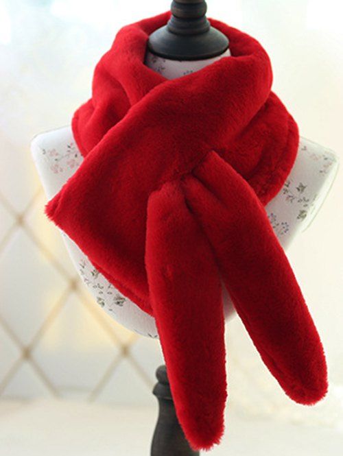 

Winter Faux Fur Cross Plush Scarf, Red