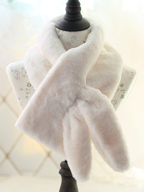 

Winter Faux Fur Cross Plush Scarf, White