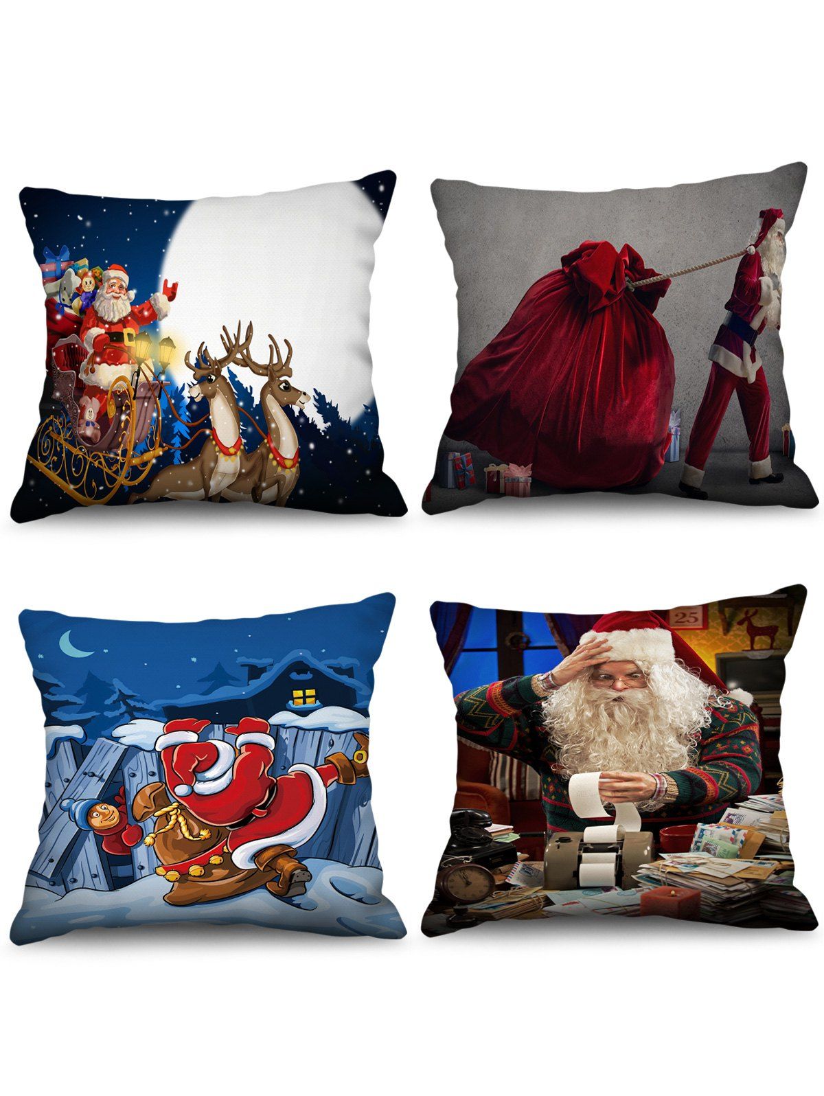 

4PCS Father Christmas Printed Pillow Cover, Multi