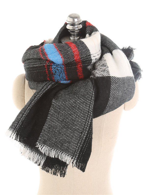 

Faux Cashmere Warm Plaid Scarf Pashmina, Black