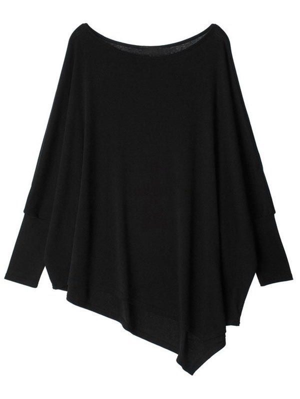 

Batwing Sleeve Plus Size Asymmetrical T-shirt, Black