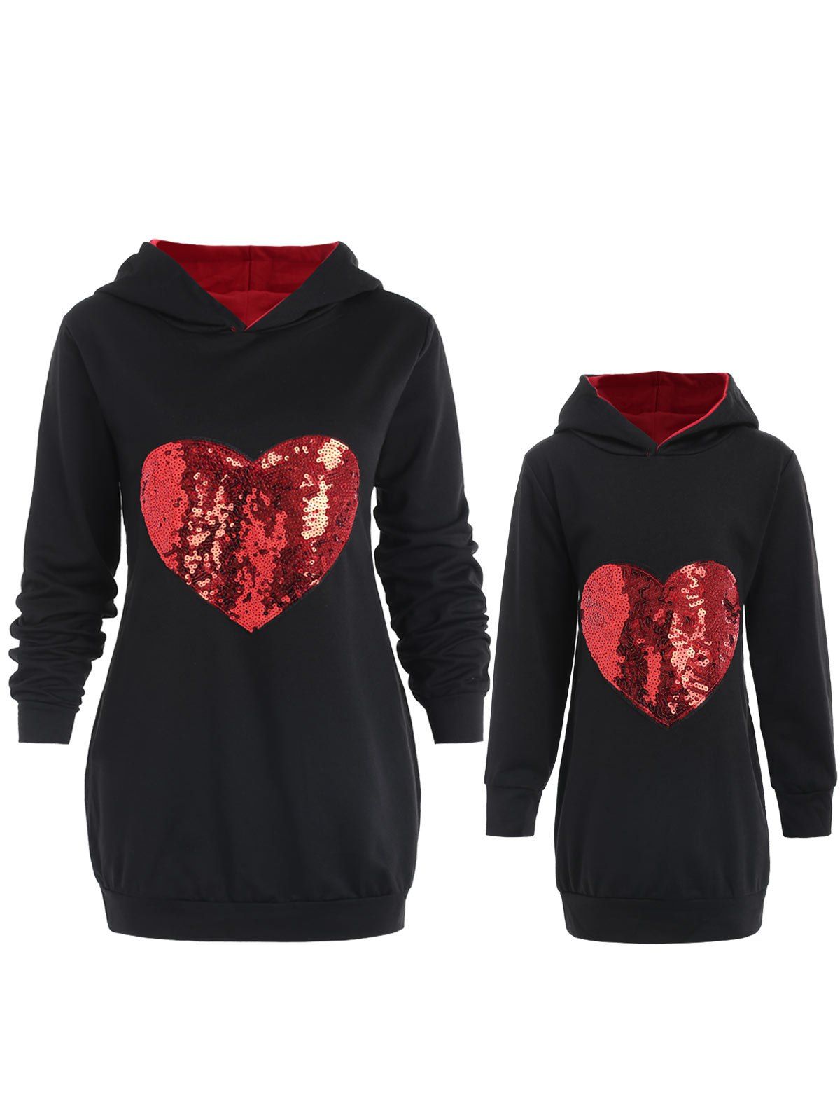 

Mother and Daughter Matching Heart Sequined Hoodie, Black