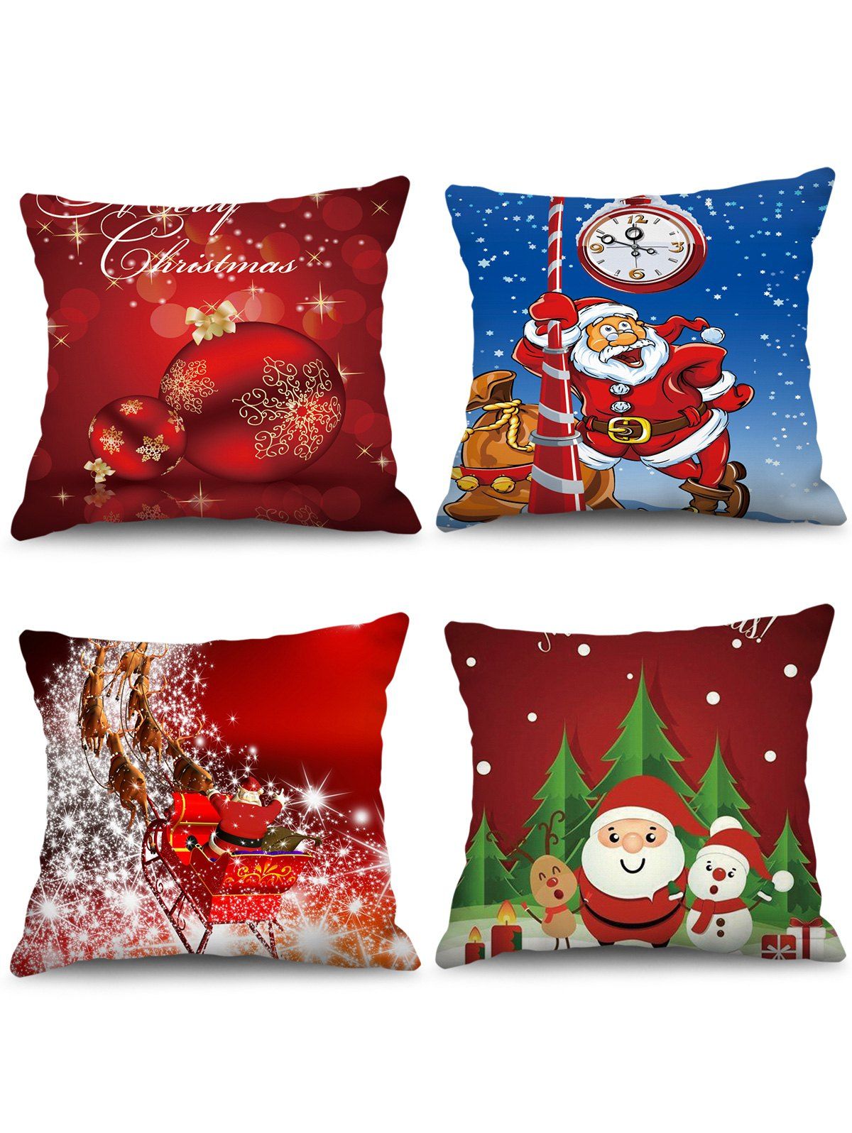 4PCS Father Christmas Ball Printed Pillow Cover, Multi
