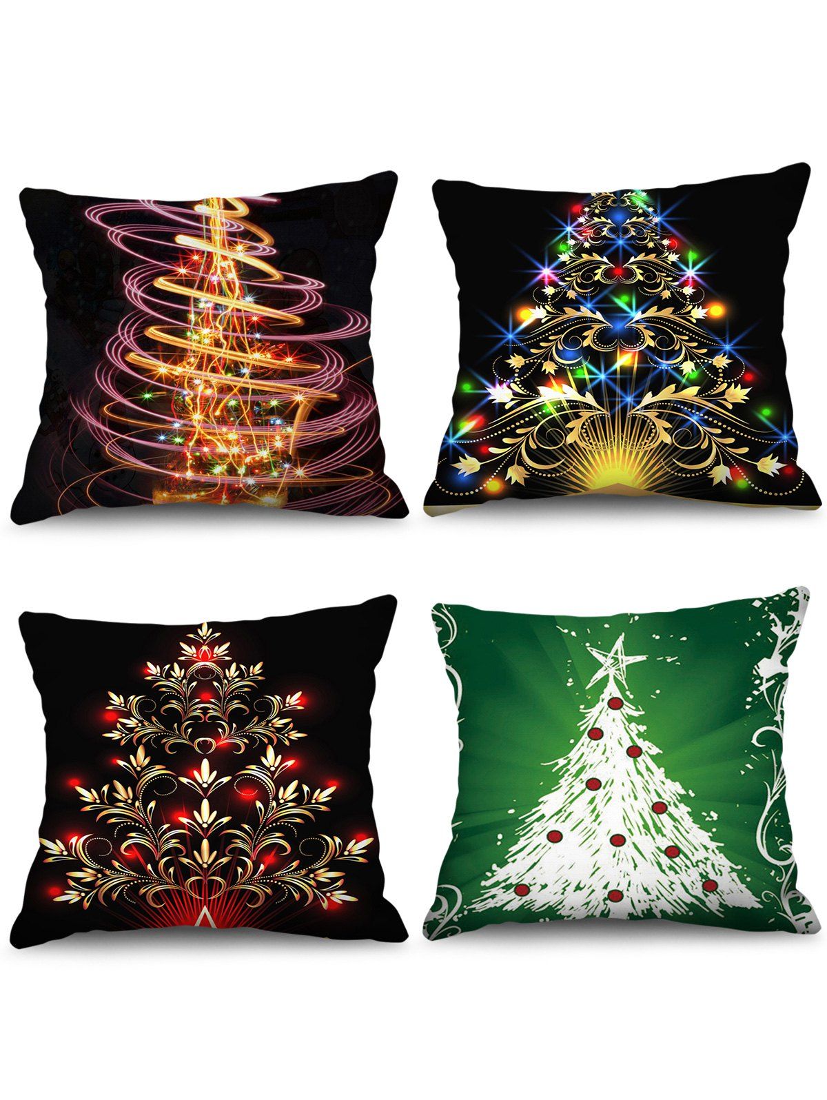 

4PCS Christmas Tree Printed Pillow Cover, Multi