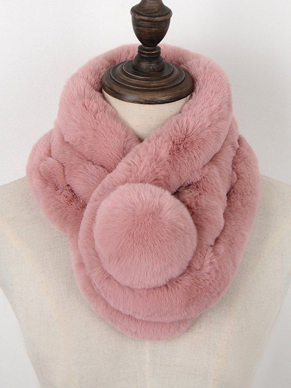 

Fuzzy Ball Embellished Faux Fur Scarf, Pink