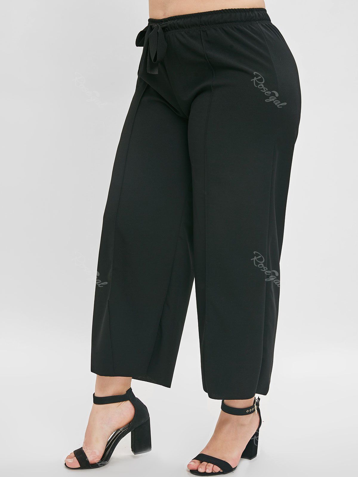 

Front Slit Plus Size Wide Leg Pants, Black