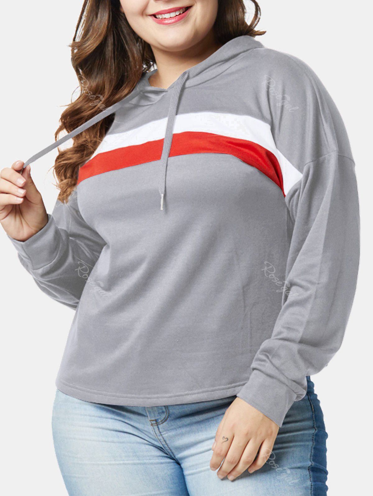 

Plus Size Contrast Trim Pullover Hoodie, Gray