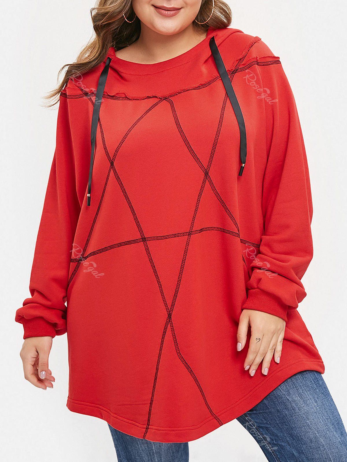 

Plus Size Two Tone Pullover Hoodie, Red