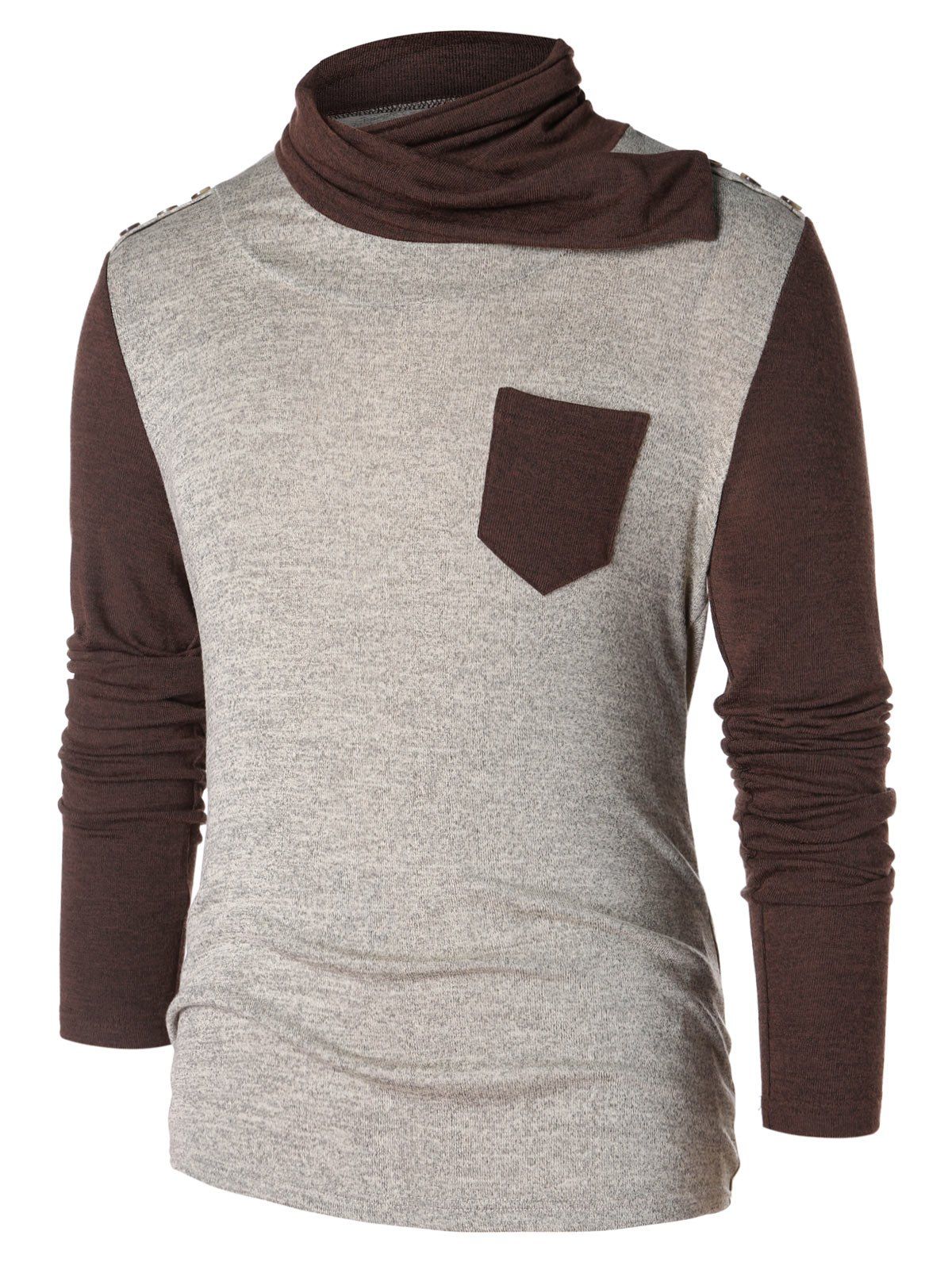 

Panel Shawl Collar Chest Pocket T-shirt, Coffee