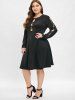 Plus Size Long Sleeves Cutout Flare Dress -  