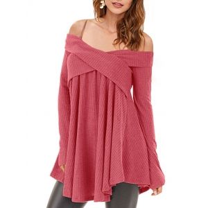 

Open Shoulder Crisscross Tunic Sweater, Lipstick pink