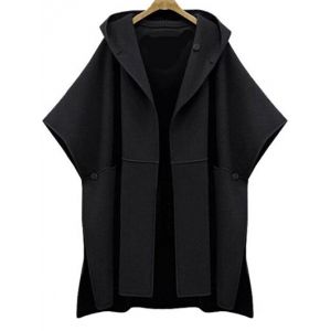 

Plus Size Side Slit Hooded Coat, Black
