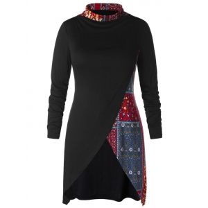 

Ethnic Print Plus Size Tunic T-shirt, Black