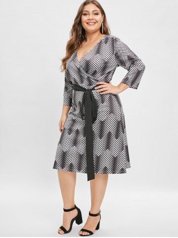 

Arrow Print Plus Size Surplice Neck A Line Dress, Black