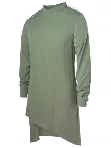 Asymmetric Stand Collar Longline T-shirt - SEA GREEN - 1XL