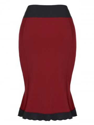 

Plus Size Color Block Midi Bodycon Skirt, Red wine