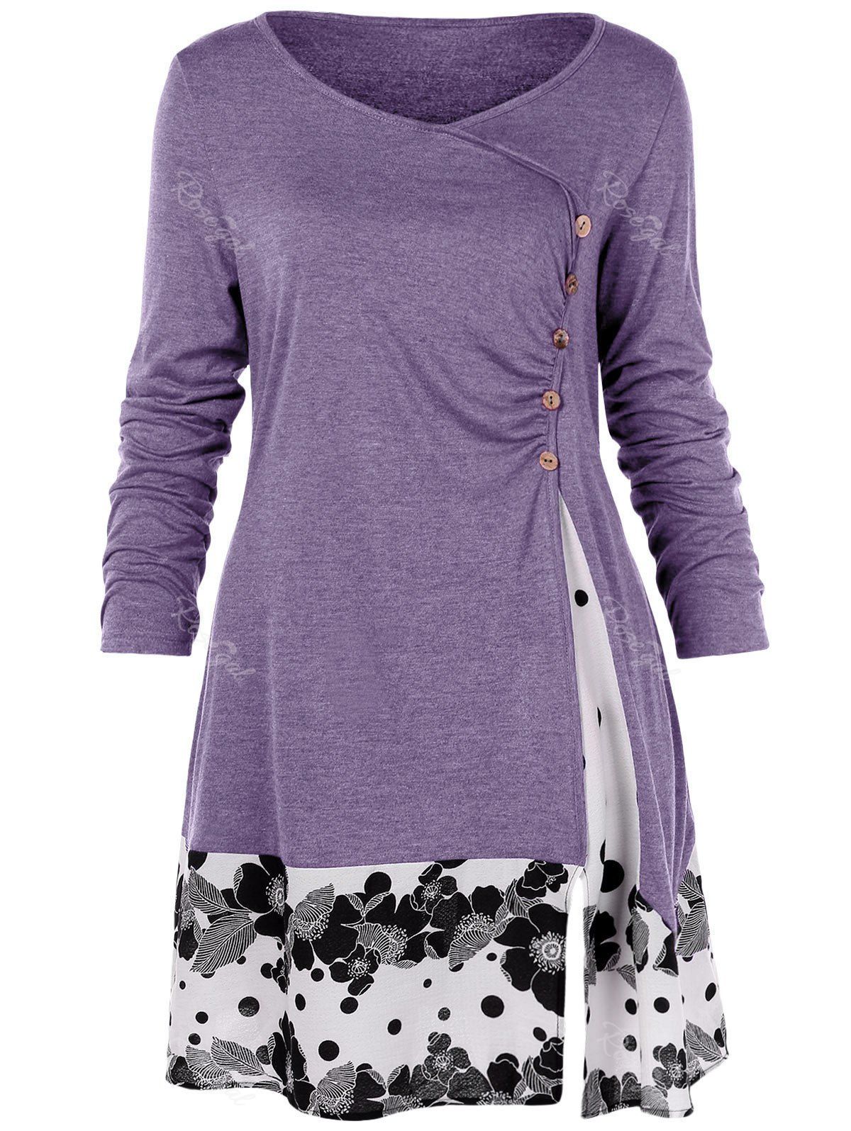 

Plus Size Draped Floral Long Tunic Tee, Medium purple
