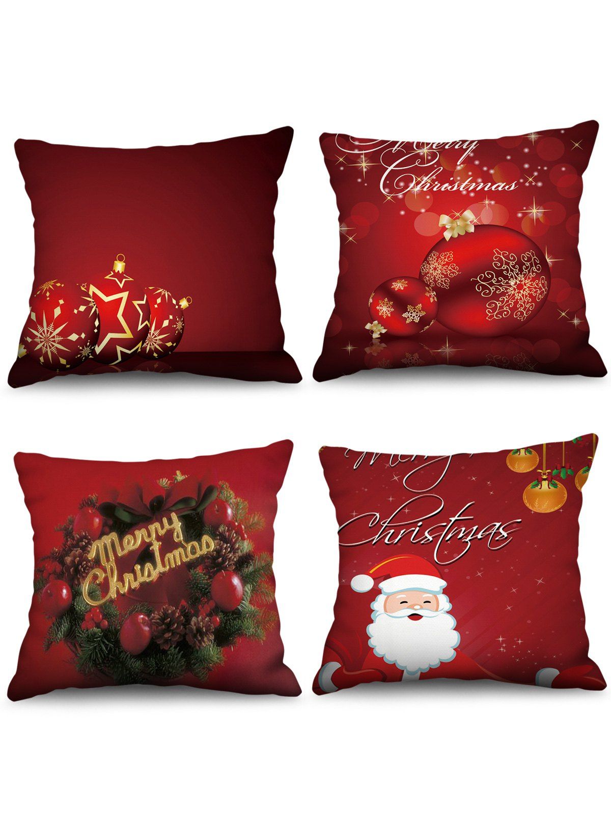 

4PCS Merry Christmas Ball Printed Pillow Cover, Red wine