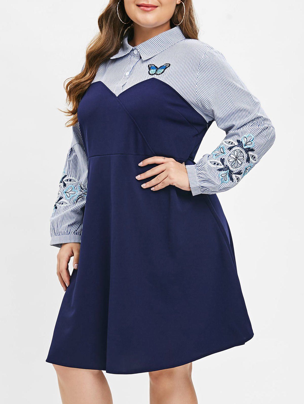 

Plus Size Embroidered Shirt Dress, Midnight blue