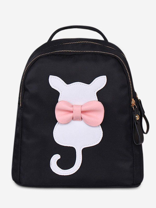 

Bowknot Cat Pattern Student Backpack, Black