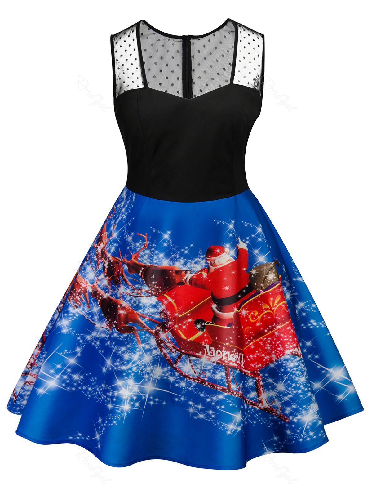 

Santa Claus Plus Size Sweetheart Neck Vintage Dress, Blue