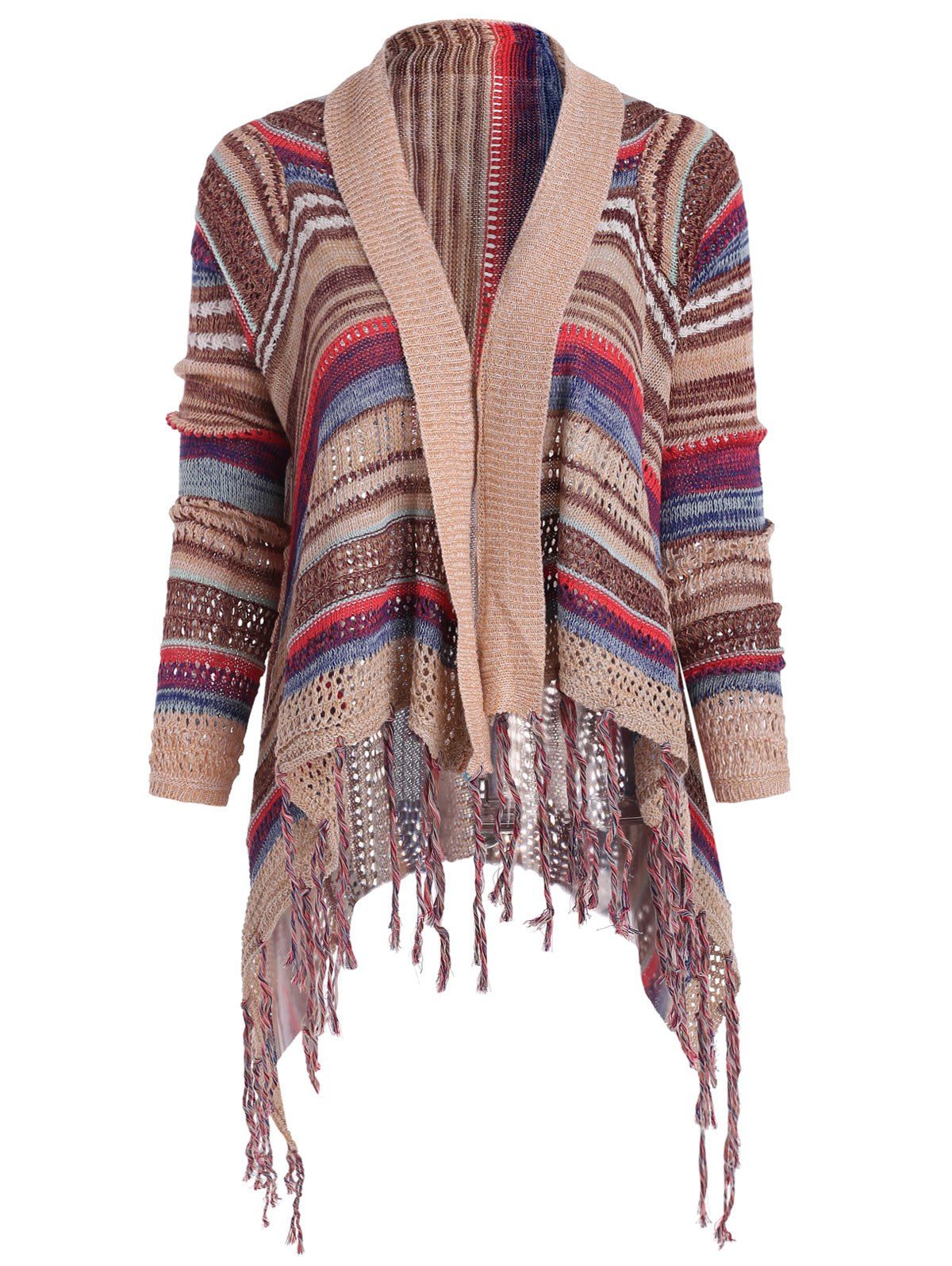 

Open Front Stripe Fringed Cardigan, Multi