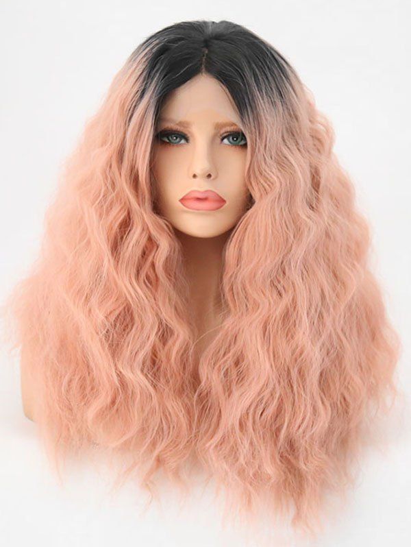 

Middle Part Long Fluffy Colormix Corn Hot Wavy Lace Front Synthetic Wig, Orange pink
