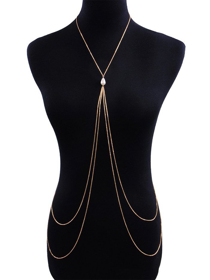 

Faux Pearl Cross Layered Body Chain, Gold