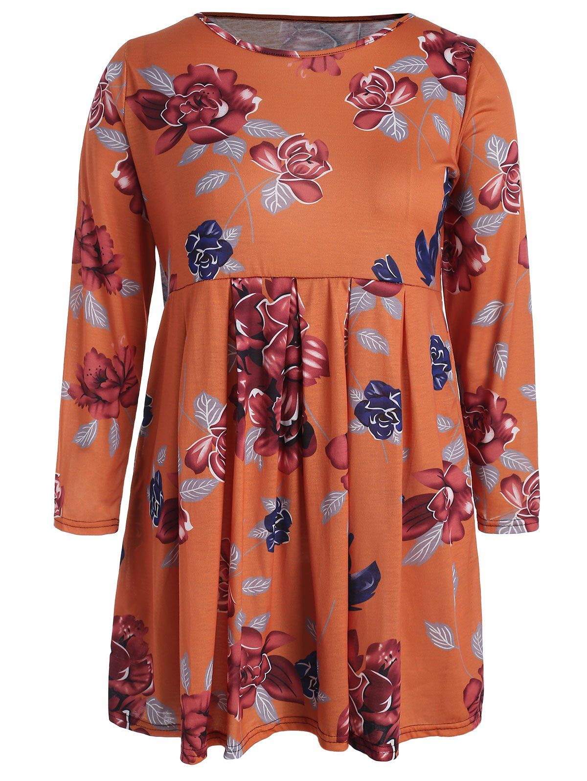 

Plus Size Floral Long Sleeves Swing Dress, Bright yellow