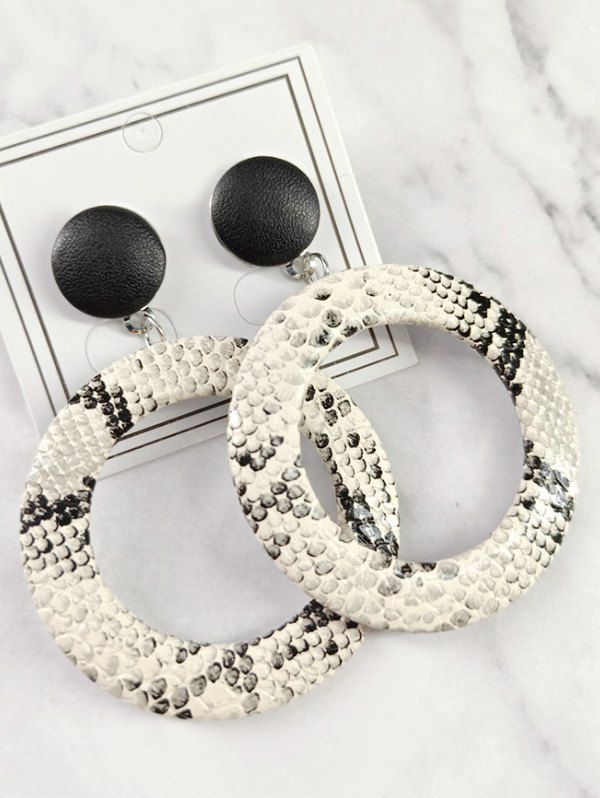 

Geometric Artificial Leather Round Earrings, Cool white