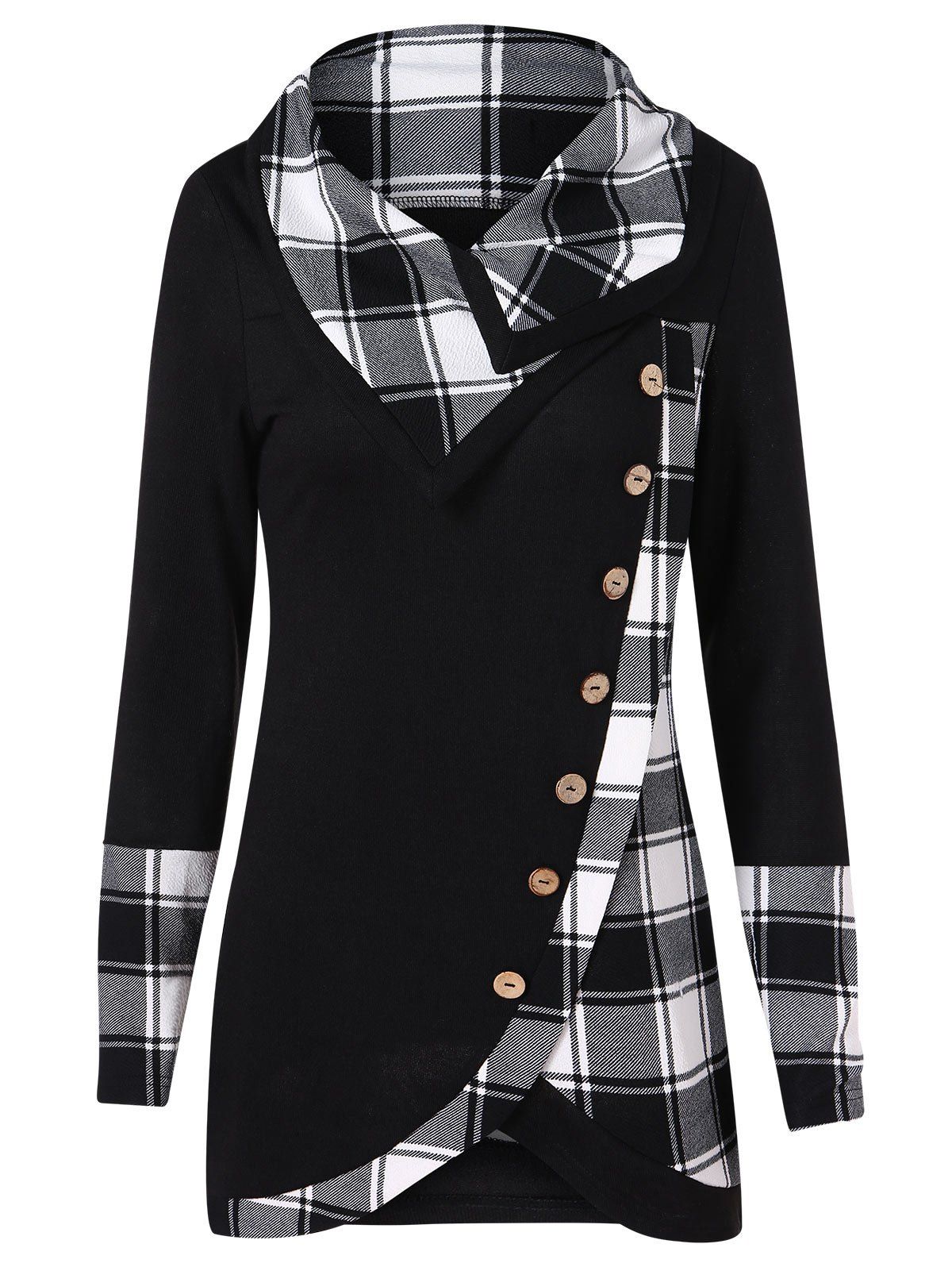 

Turtleneck Tartan Asymmetrical Sweatshirt, White