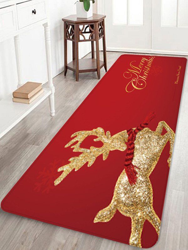 

Christmas Elk Pattern Anti-skid Water Absorption Area Rug, Multi