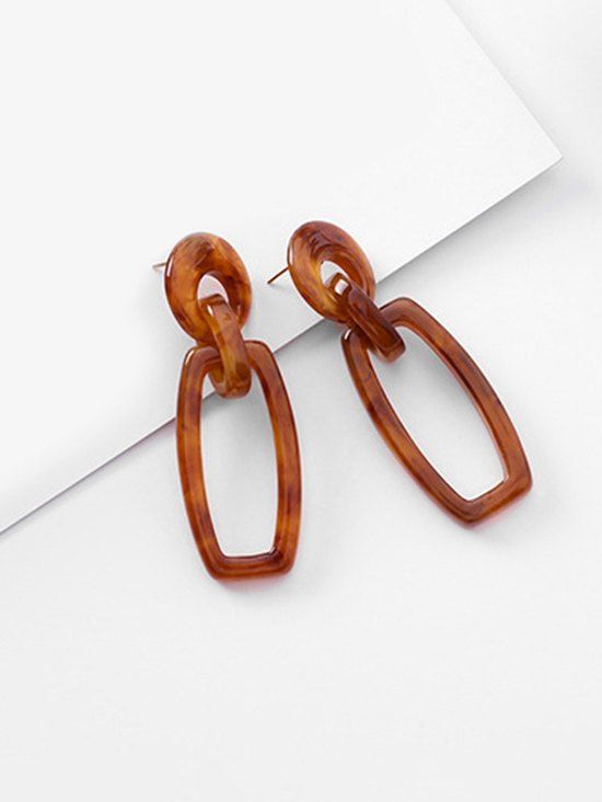 

Geometric Hollow Out Design Earrings, Brown