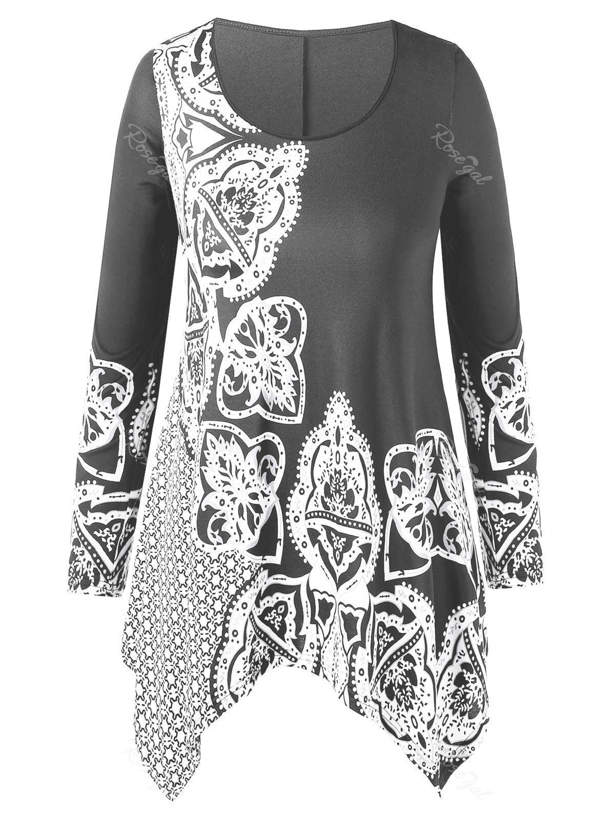 

Asymmetrical Printed Plus Size T-shirt, Smokey gray