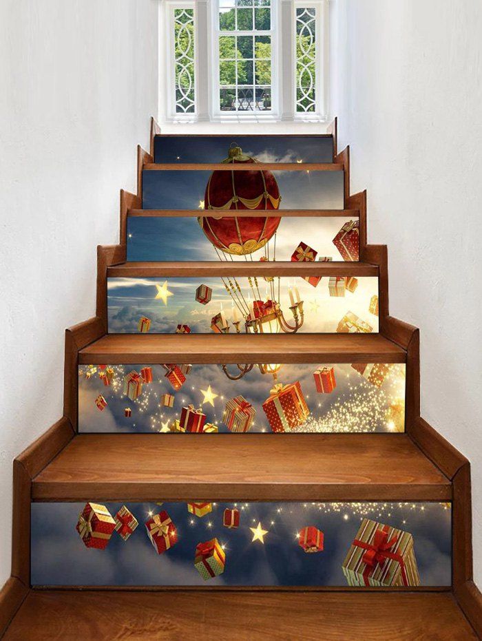 

Christmas Gifts Stars Pattern Removable Stair Stickers, Multi