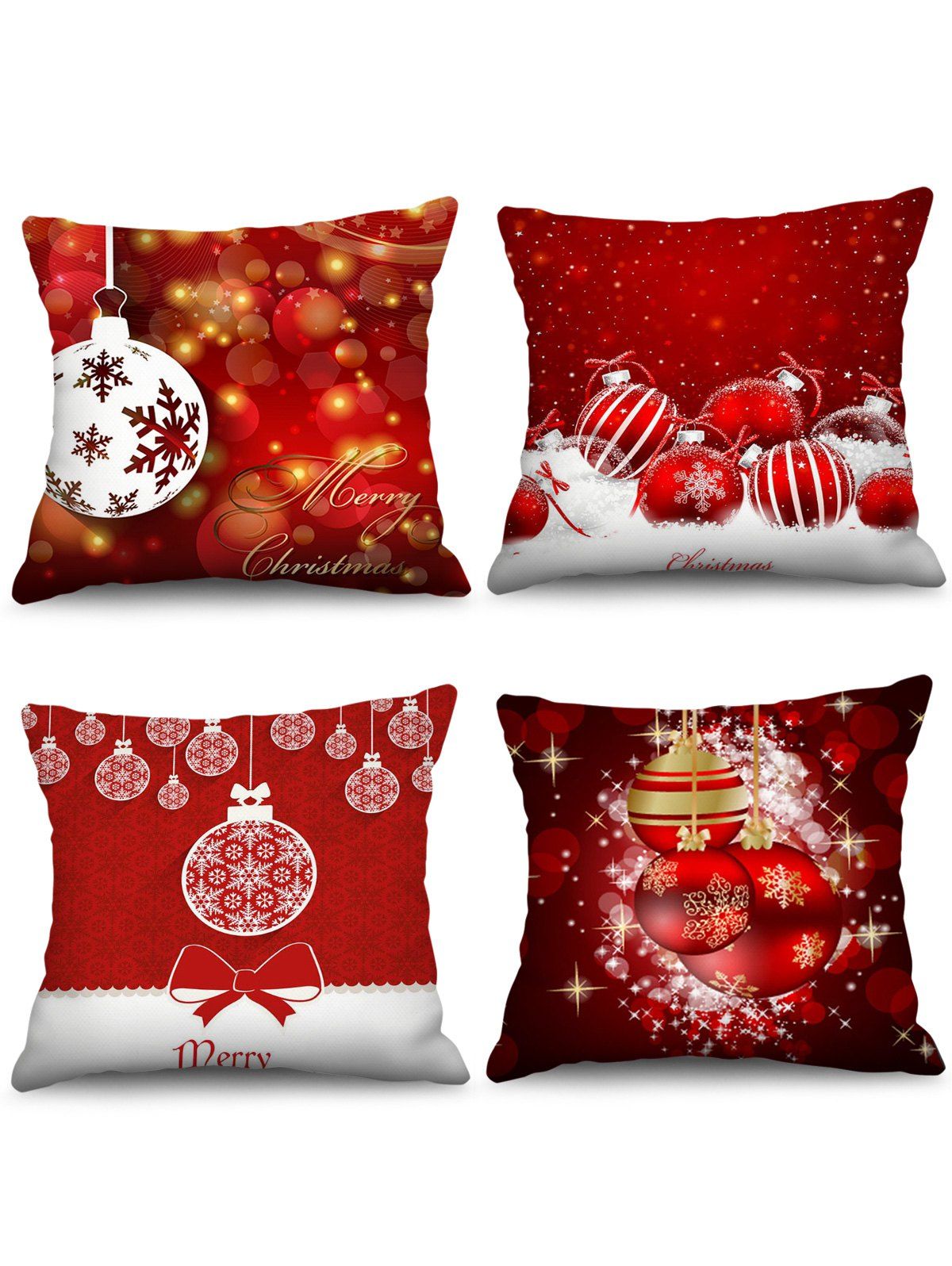 

4PCS Christmas Snowflake Ball Printed Pillow Cover, Lava red