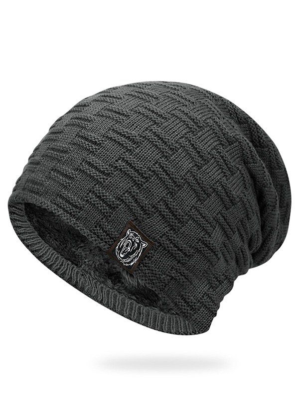 

Animal Label Thicken Slouchy Beanie, Black