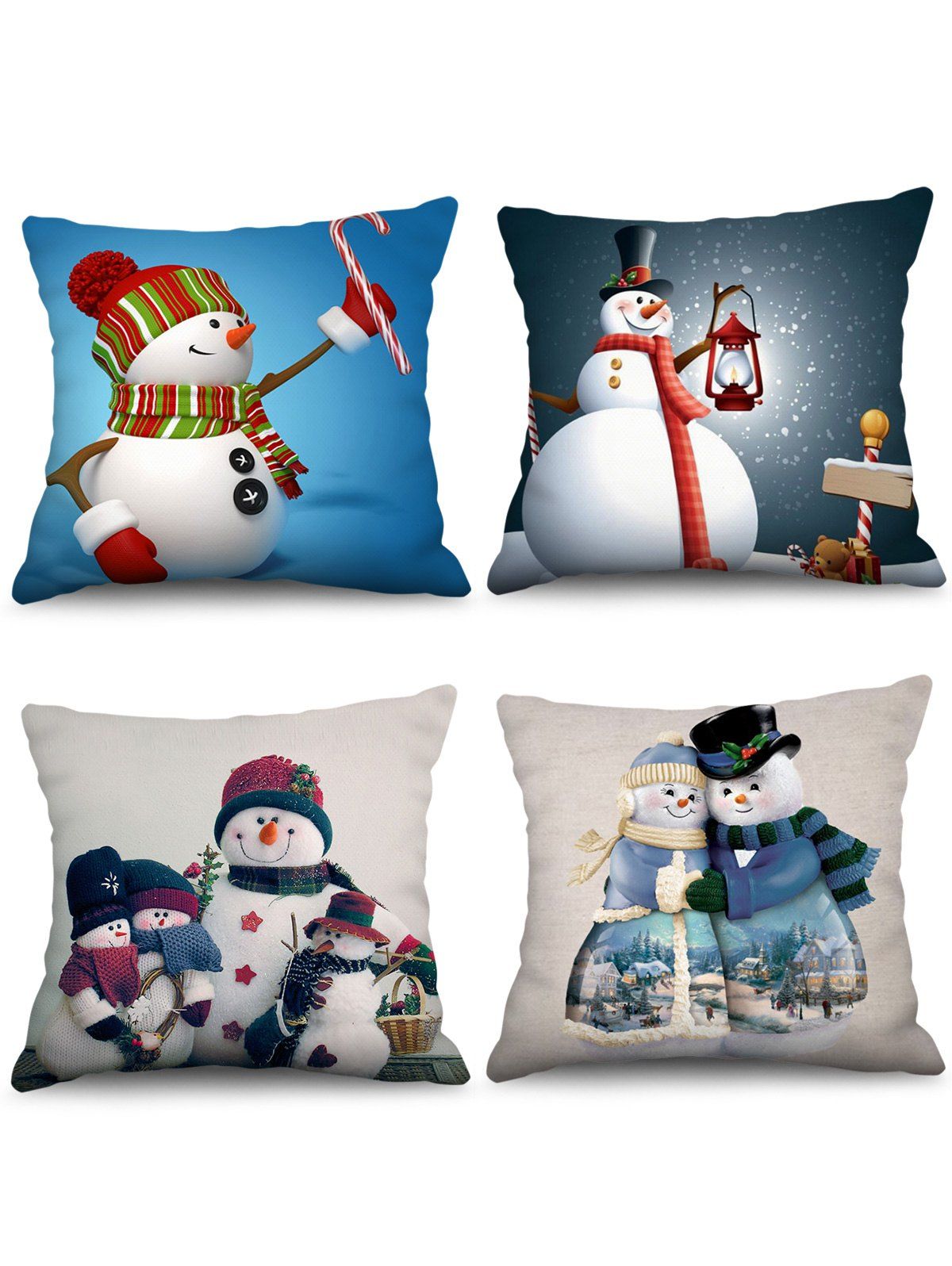 

4PCS Christmas Snowman Printed Pillow Cover, Multi