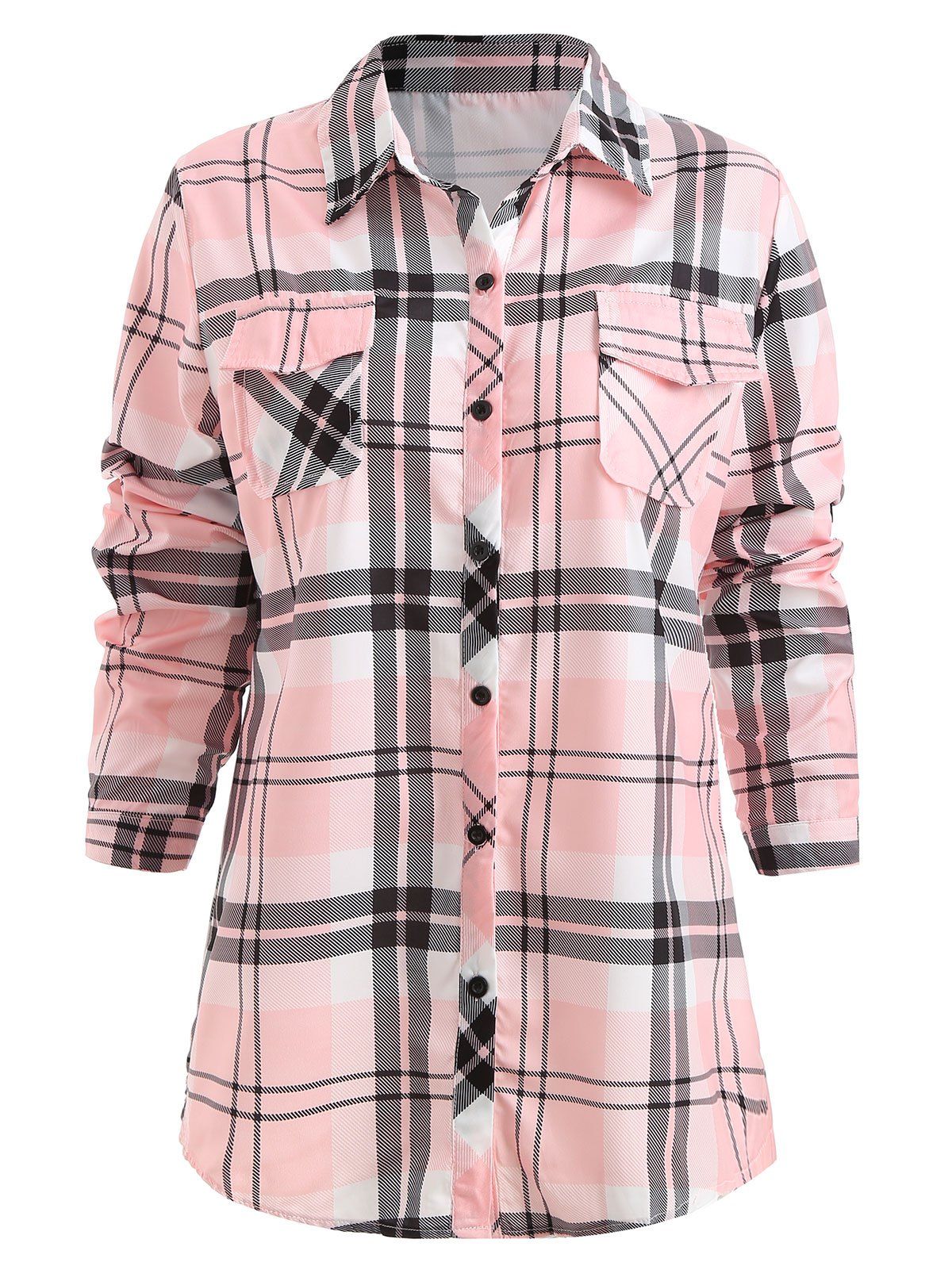 

Button Up Plaid Pattern Shirt, Light pink
