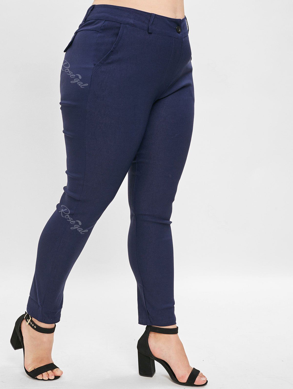 

Plus Size High Waist Straight Pants, Deep blue