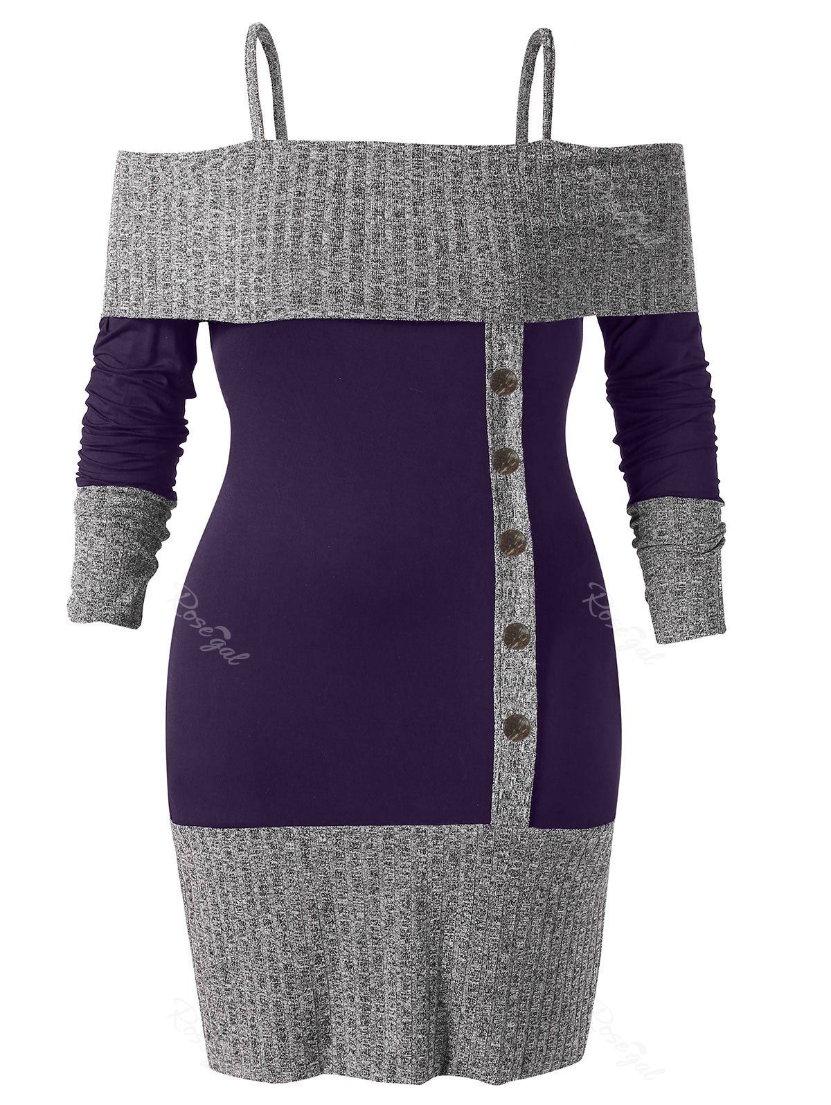 

Plus Size Cold Shoulder Contrast Knit Top, Purple iris