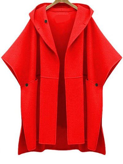 

Plus Size Side Slit Hooded Coat, Red