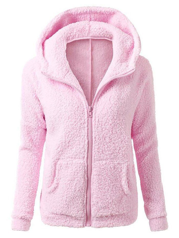 

Plus Size Faux Fur Hooded Zip Coat, Pink