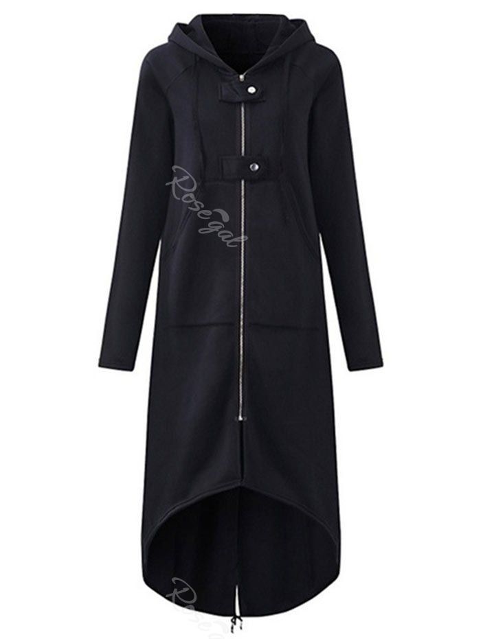 

Plus Size Kangaroo Pocket Longline Coat, Black