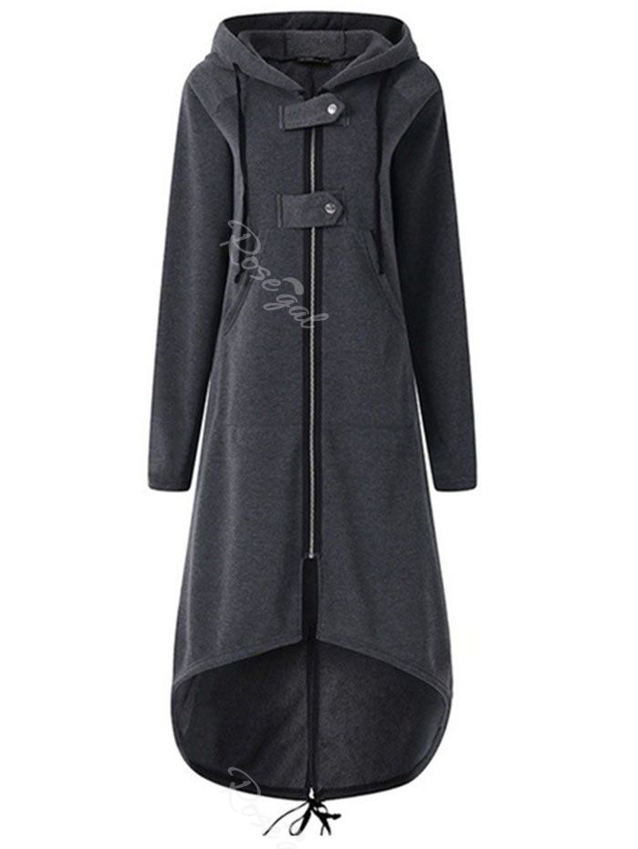 

Plus Size Kangaroo Pocket Longline Coat, Dark gray